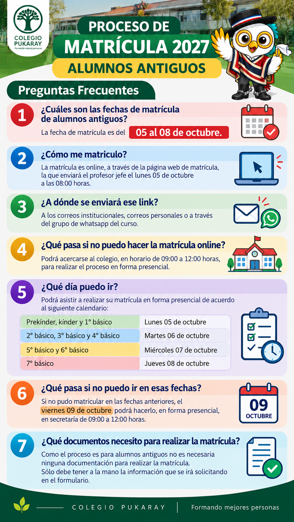 PROCESO DE MATRÍCULA 2027  ESTUDIANTES ANTIGUOS – COLEGIO PUKARAY